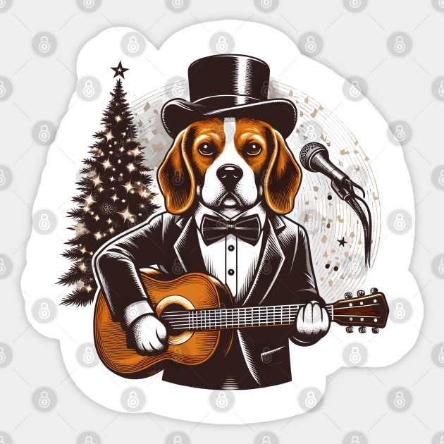 Beagle Playing Guitar Christmas Sticker by Graceful Designs